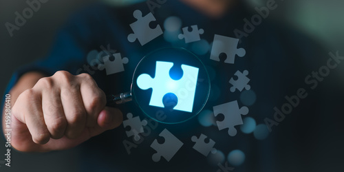 Obraz na płótnie solution concept and leadership strategies ,Connecting success and problem solution from creativity ,problem solution success ,visionary decisions for success ,solving problem with solution