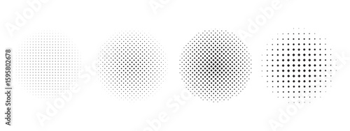 Black halftone circles display varying dot patterns vector illustration