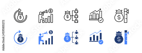 Macro Economy icon sheet with Recovery, Forecast, Business, Distribution, Stimulus.