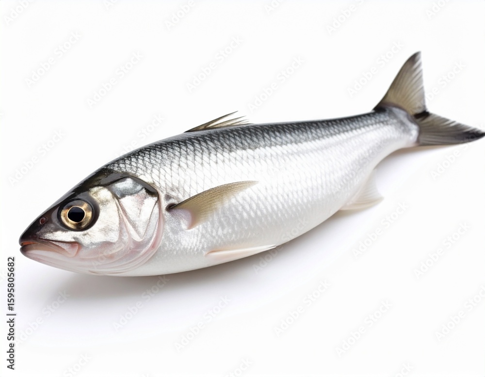 Detailed, full HD, cinematic image of a little fish, presented against an immaculate white background. Detailed, full HD, cinematic image of a little fish, presented against an immaculate white background.