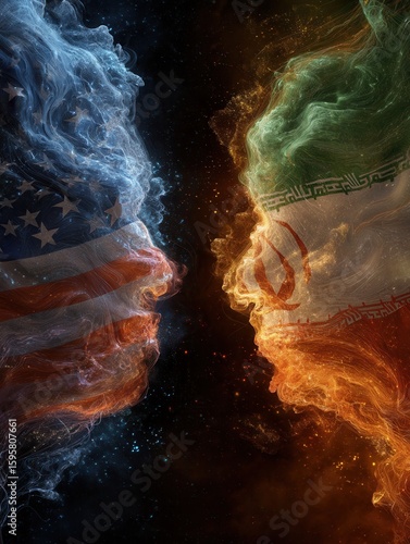 Confrontation of nations usa vs iran artistic visualization digital art abstract environment conceptual viewpoint