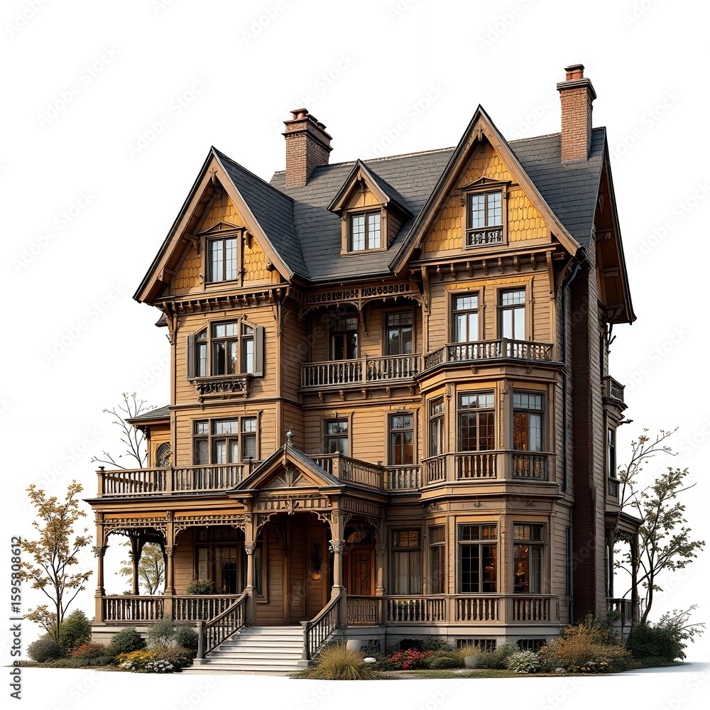 Fototapeta premium Ornate Victorian Mansion Exterior Wood House image