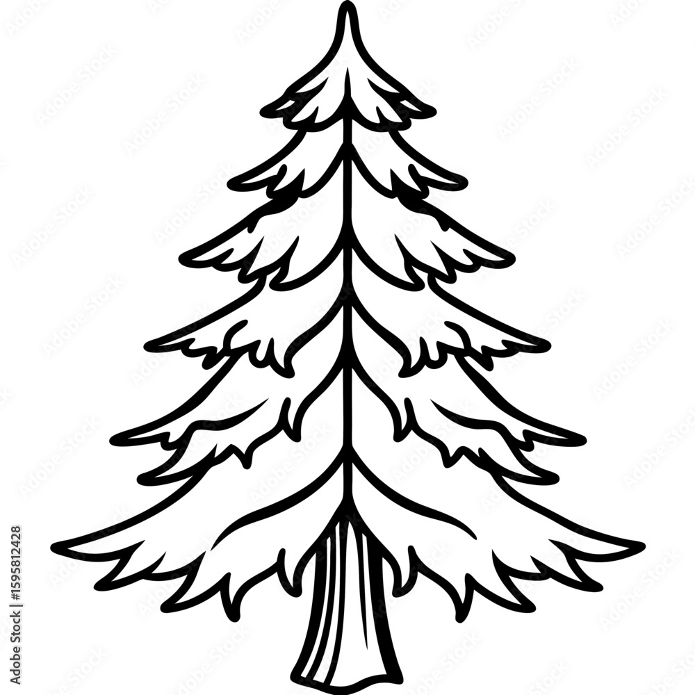 Obraz premium Winter Pine Outline Vector Design