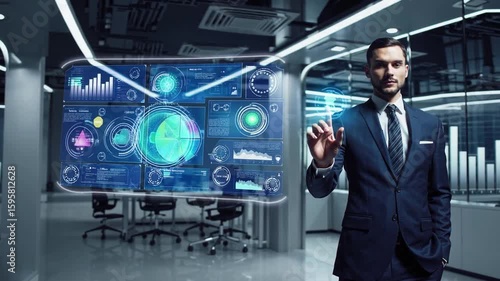 Digital Identity Security: Businessman Utilizing Fingerprint Identification for Data Access