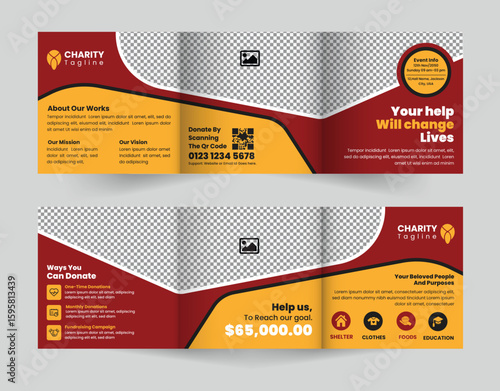 Professional and customizable square tri-fold brochure template designed to promote charity fundraising events, drive donations, and effectively engage supporters for your cause.
