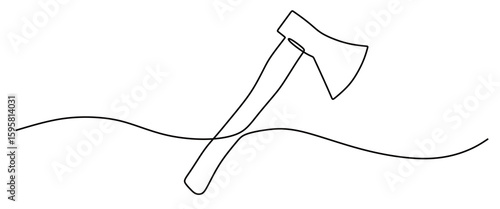 continuous line art of an axe. vector illustration of an axe with a white background. this icon is for a poster or illustration of tool equipment.