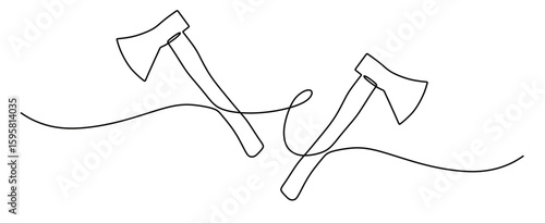 continuous line art of an axe. vector illustration of an axe with a white background. this icon is for a poster or illustration of tool equipment.