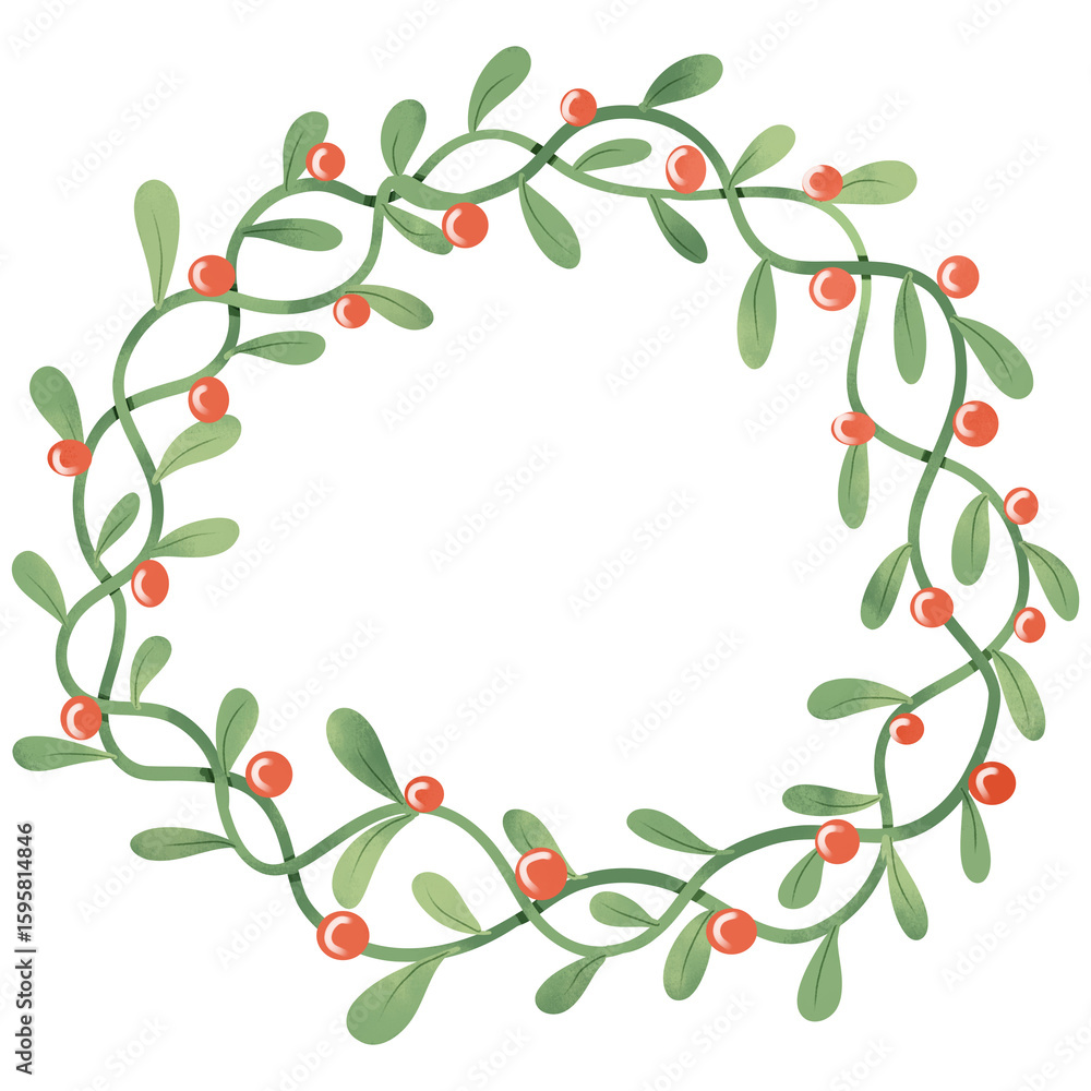 Fototapeta premium Watercolor hand drawn Christmas decoration leaf frame