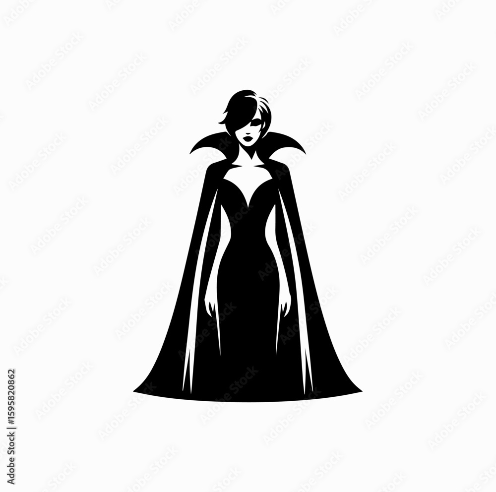 Fototapeta premium Classic Vampire Silhouette Vector – Dracula with Cape and Fangs