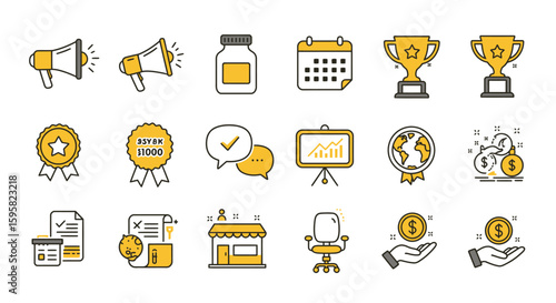 Flat Business Icons with Yellow Highlights