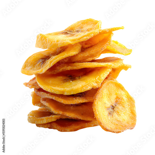 Crispy banana chips stacked isolated on transparent background
