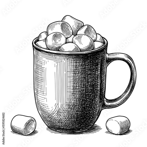 Mug with marshmallows filled to the top and scattered marshmallows  