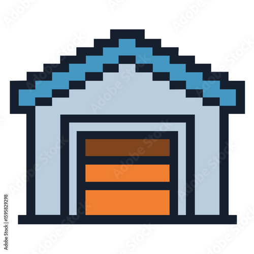 Pixel Art Warehouse: Icon for Logistics, Storage, and Industrial Design