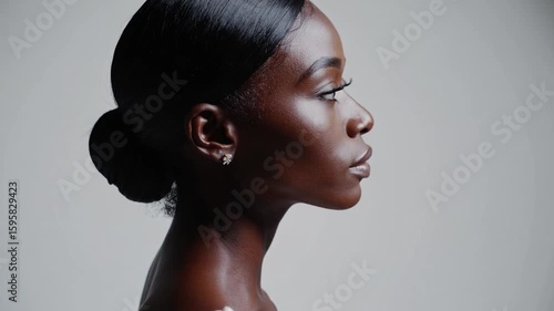 Elegant Portrait of Woman with Dark Skin on White Studio Backdrop
