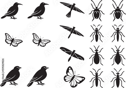 Birds and Insects Silhouette Clipart  Elegant Nature Vectors