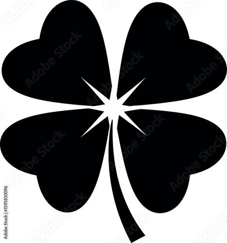 Black four leaf clover symbol with sparkle