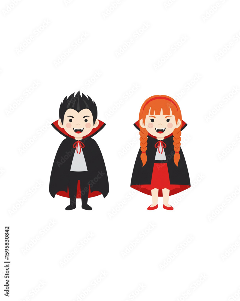 flat illustration Children wear costumes like vampire flat illustration Children wear costumes like vampire