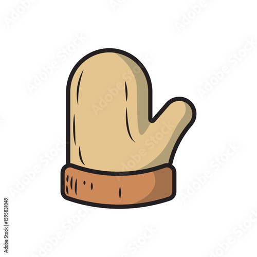 Cozy winter mitten vector illustration. Plush beige mitten with a warm cuff for chilly outdoor days.