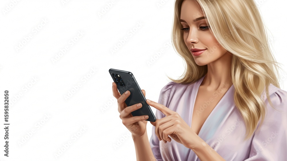 An illustration of a stylish woman gently holding a foldable smartphone An illustration of a stylish woman gently holding a foldable smartphone