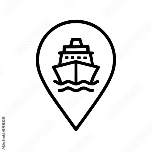 Cruise ship location pin icon (outline) – ocean travel marker for tourists