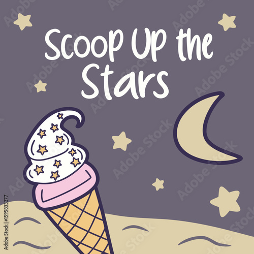 Sweet Dreams Ice Cream Cone Under the Night Sky