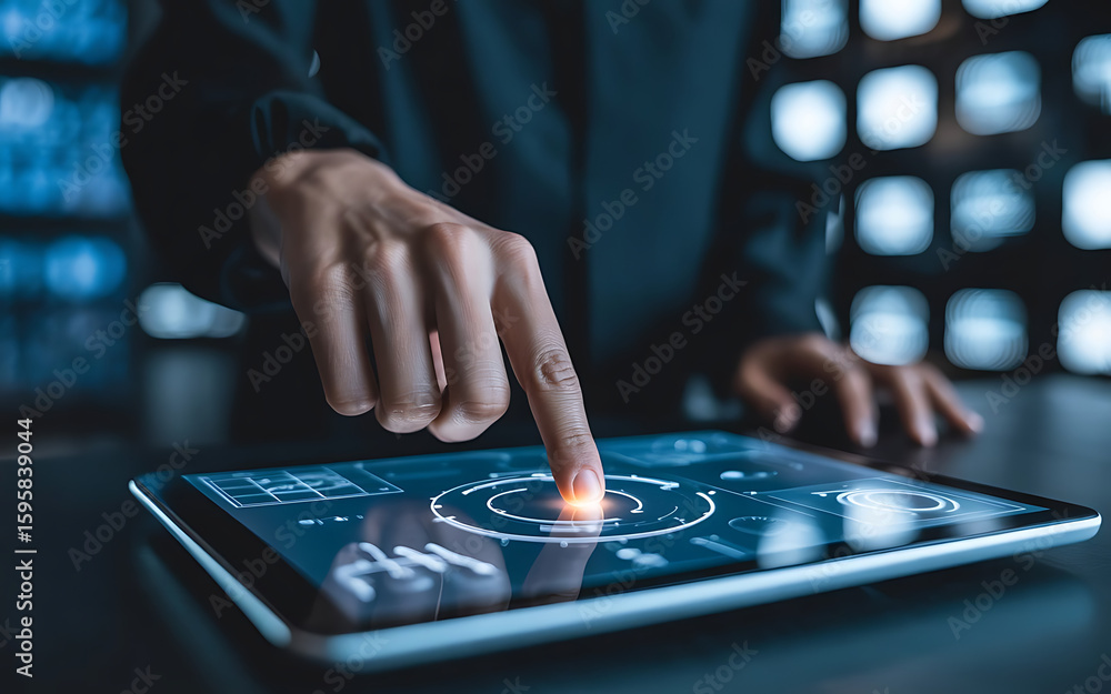 Fototapeta premium Person using a futuristic tablet