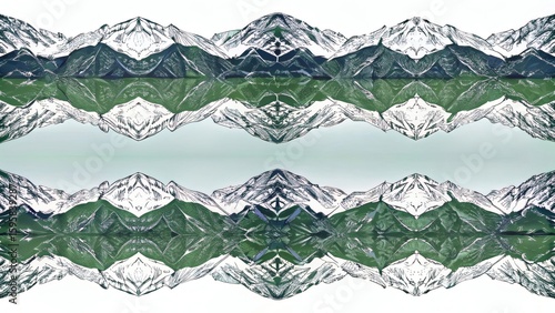 Abstract Mountain Range Reflecting in Water with Artistic Depiction of All Four Seasons.

