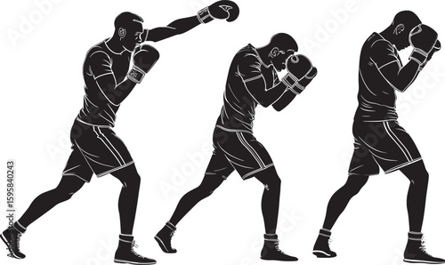 Boxing Silhouette Vector , Fighter in Action Pose for Sports Art, Logo, and T-Shirt Design