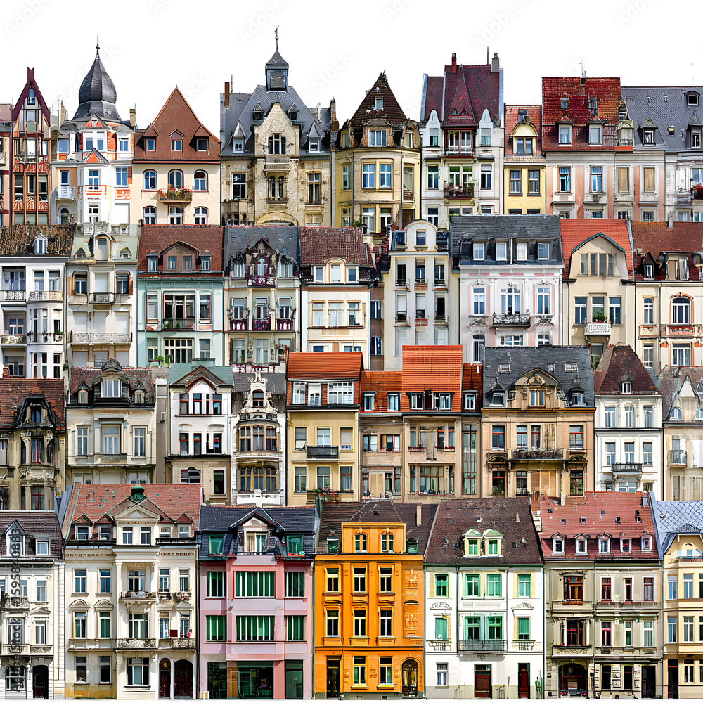 Fototapeta premium Stacked urban landscape: A dense and diverse collection of buildings in harmony