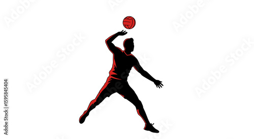 Volleyball player silhouette spiking ball in mid-air, dynamic action sport moment