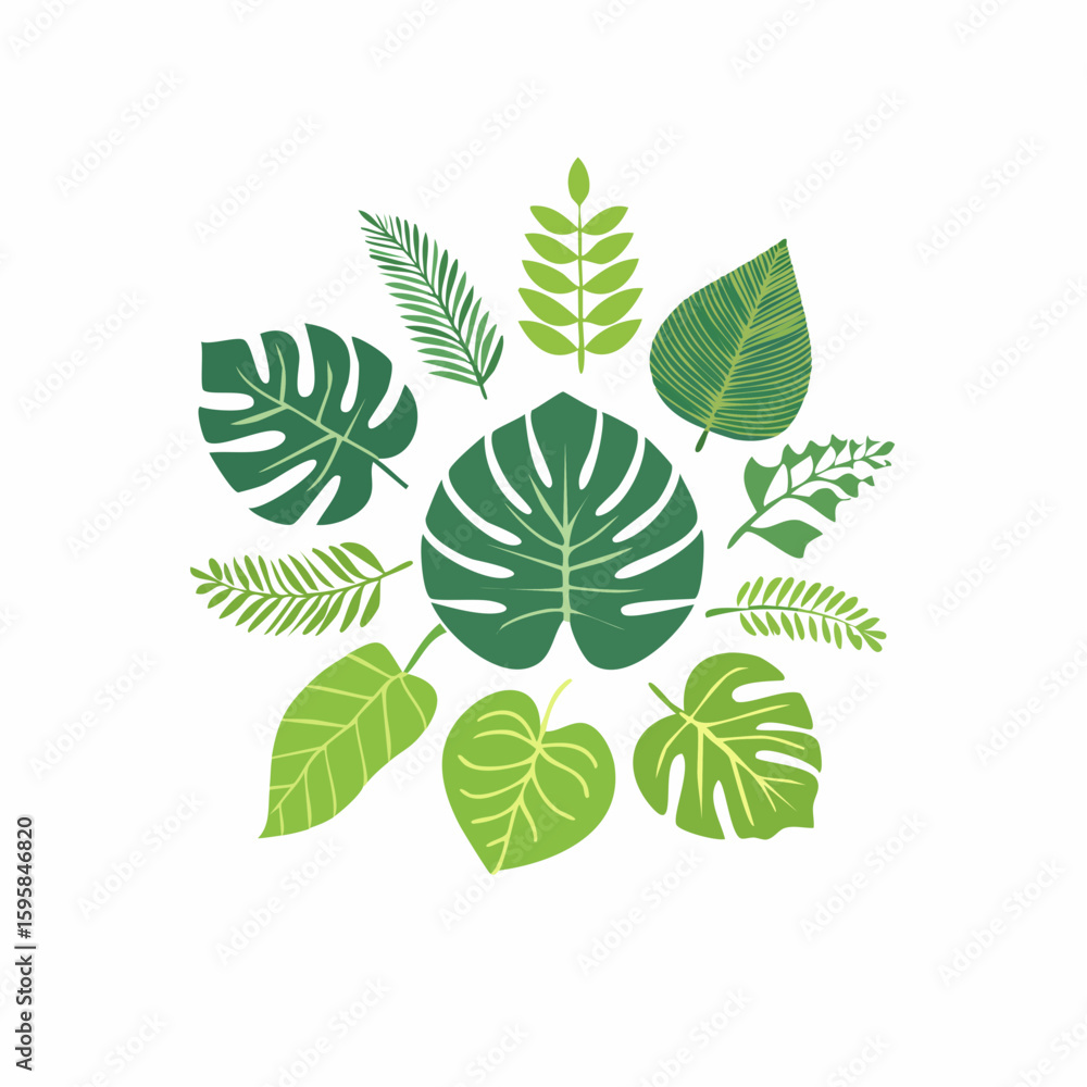 Fototapeta premium Tropical Leaf Arrangement A Circular Composition of Diverse Green Foliage