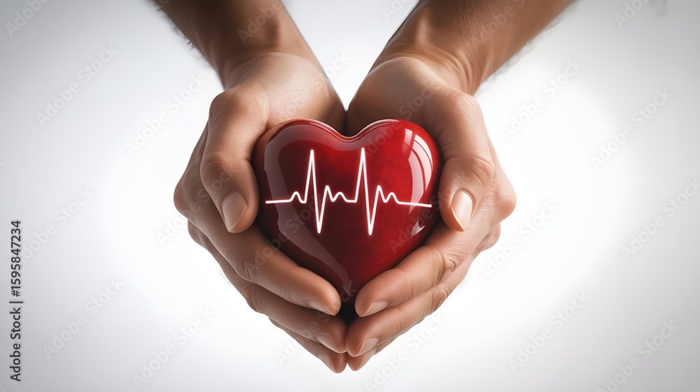 Obraz premium The woman is holding a red heart.