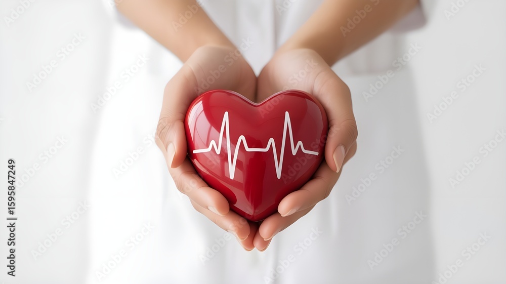 Obraz premium The woman is holding a red heart.