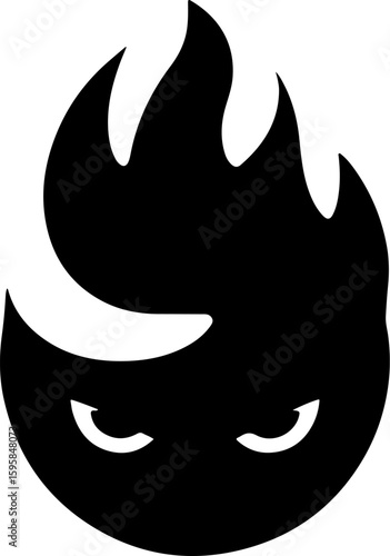  A black and white vector illustration of a devil's face with horns, ideal for a Halloween or evil-themed logo design