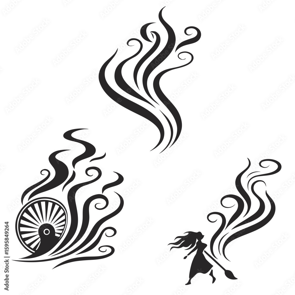 Fototapeta premium Black abstract swirls and figurative designs curves lines