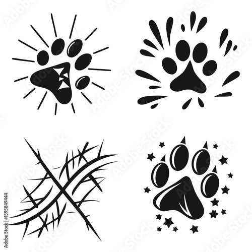 Black animal paw prints with abstract elements white