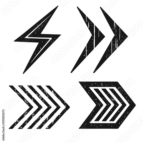 Black textured directional arrow icons forward movement