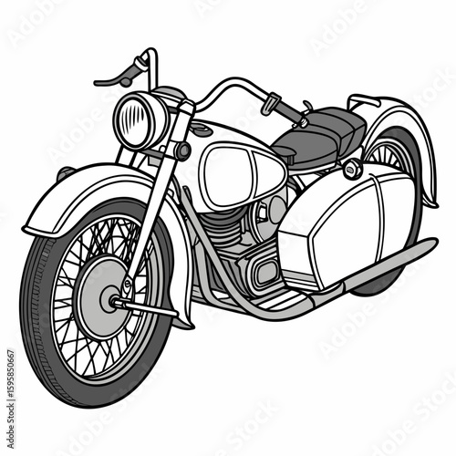 Classic monochrome motorcycle with sidecar vintage retro