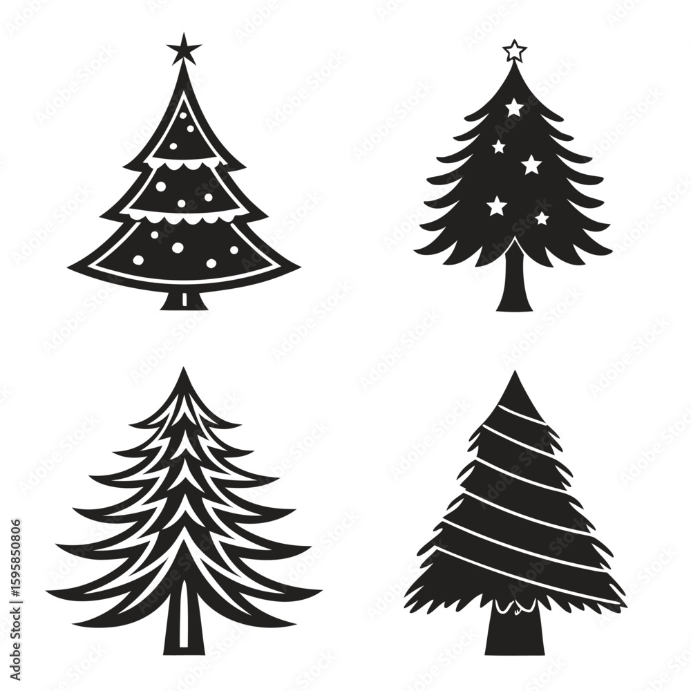 Fototapeta premium Black Christmas Tree Icons Vector Set Graphic Design 1