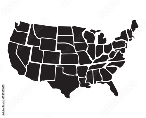 Black United States Map with State Abbreviations – High-Resolution Vector Map of the United States of America.