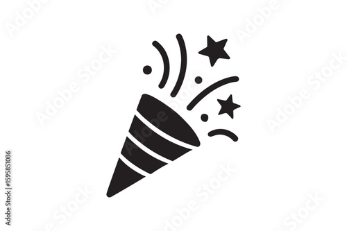 Party popper silhouette vector art illustration on white background
