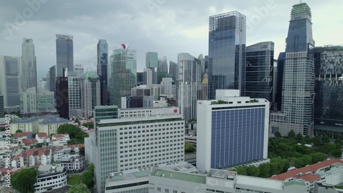 Singapore Content : Drone aerial view of Singapore City Skyline from China town, Singapore - Circa June 2022