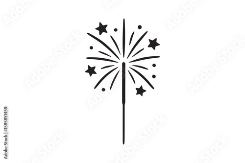 Sparkler stick silhouette vector art illustration on white background