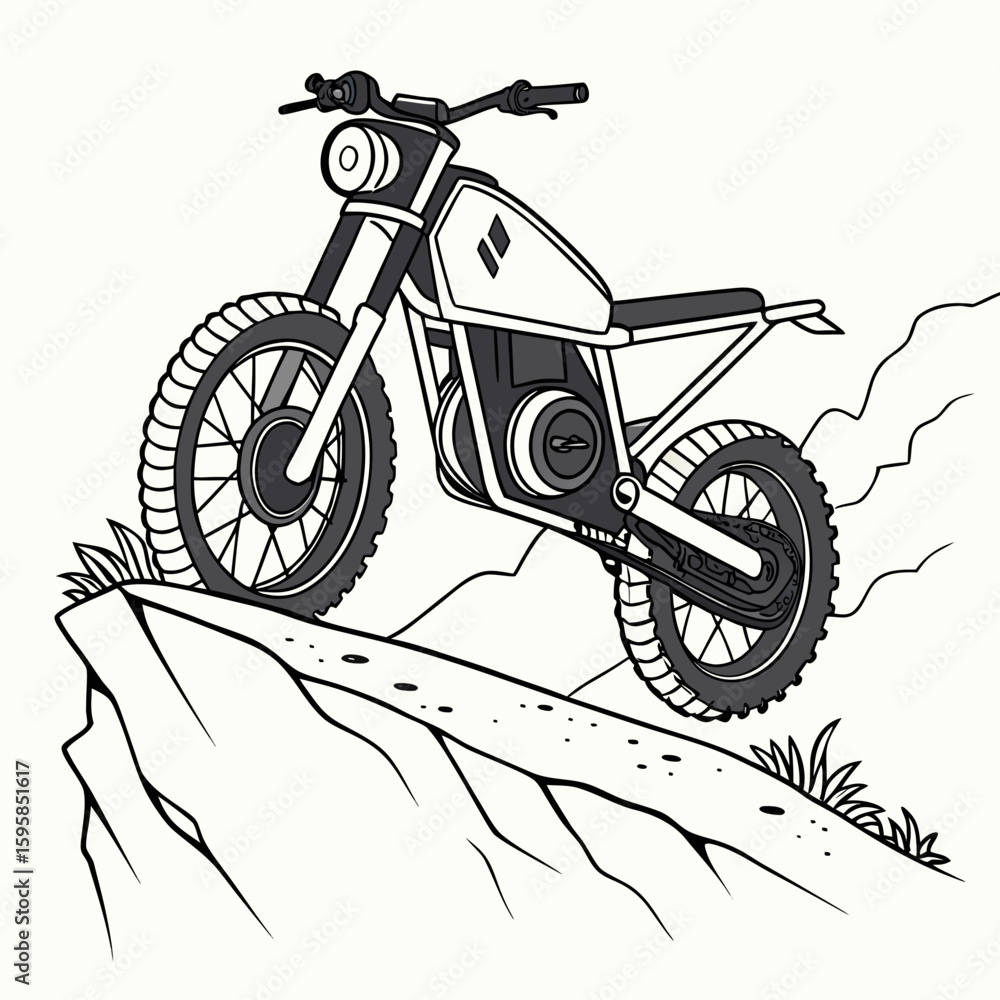 Fototapeta premium Electric motorcycle on rocky terrain off road rugged