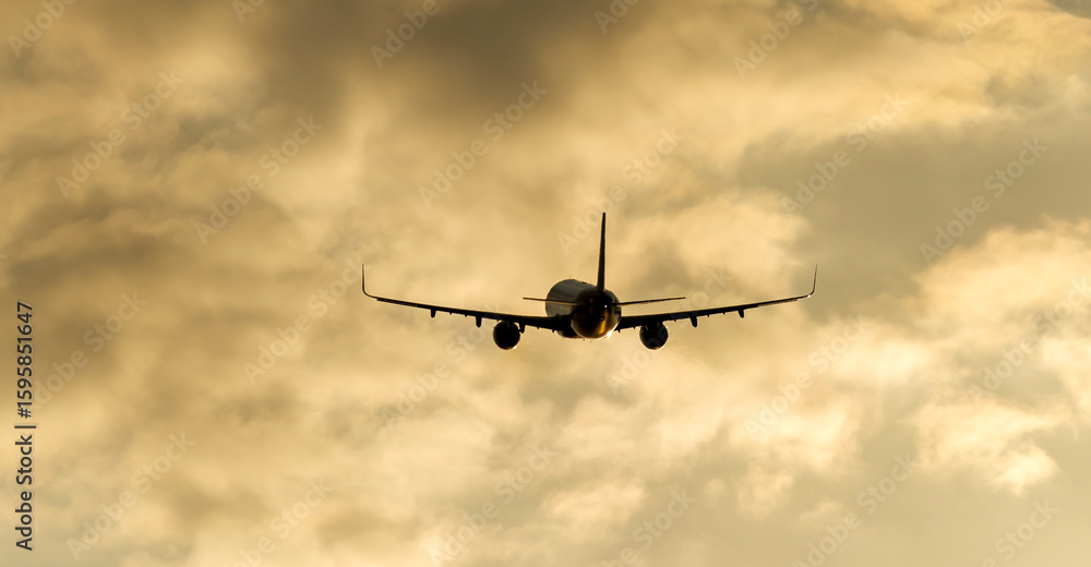 Fototapeta premium Passenger liner in the sky at dawn or sunset