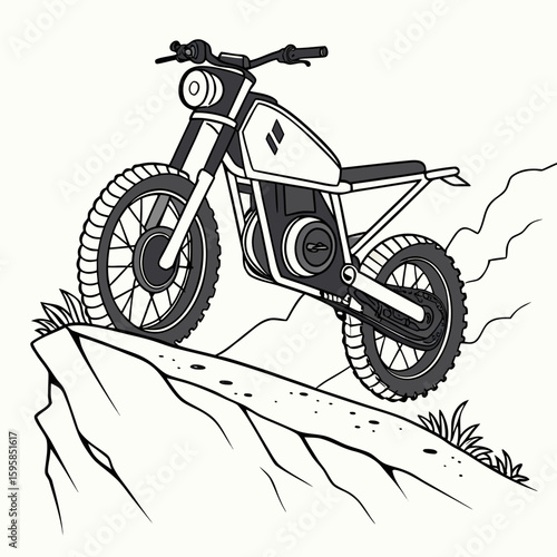 Electric motorcycle on rocky terrain off road rugged