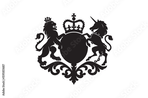 British monarchy emblem silhouette vector art illustration on white background
