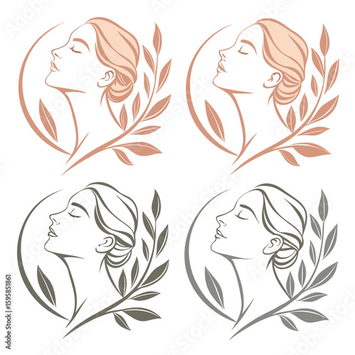 Elegant Woman Profile with Botanical Elements leaves