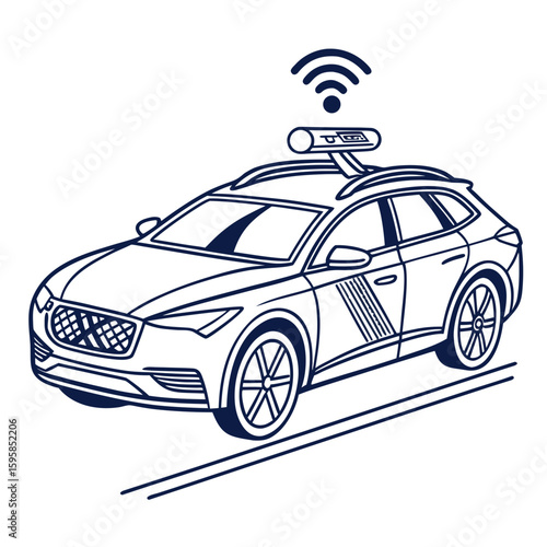Futuristic self driving vehicle with wifi signal autonomous car technology