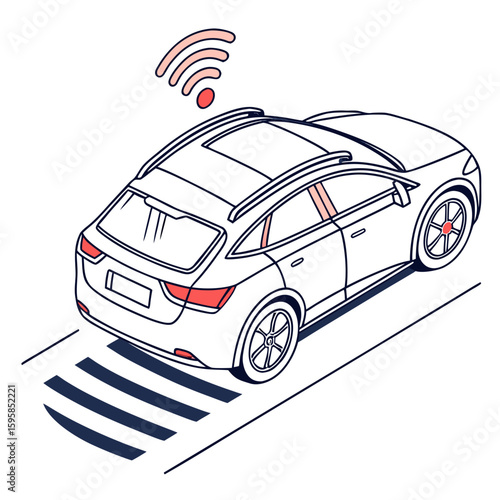 Futuristic car with wifi signal on road autonomous car self driving